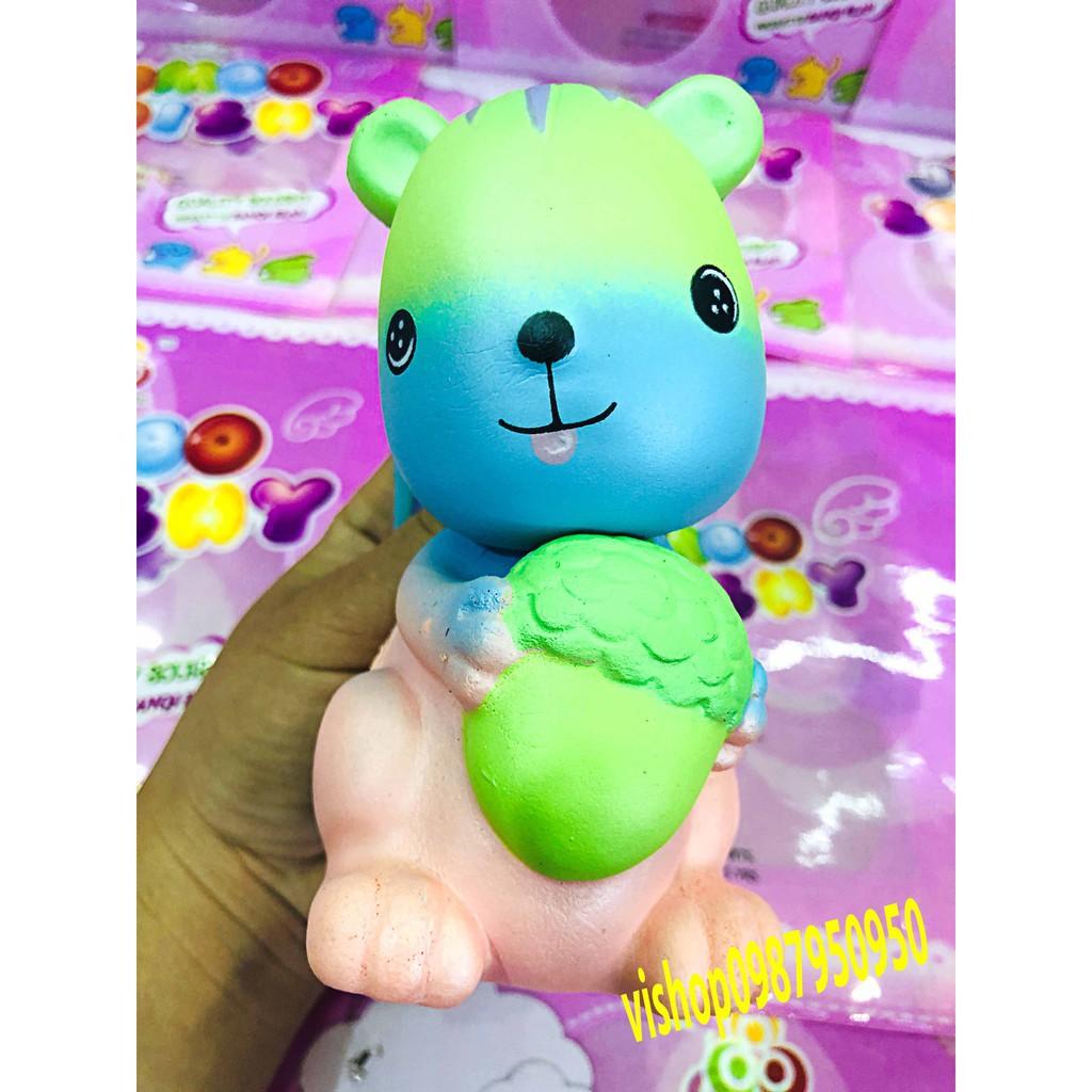 ĐỒ CHƠI SQUISHY SÓC ÔM DÂU XANH mã ZEH5 Nh232