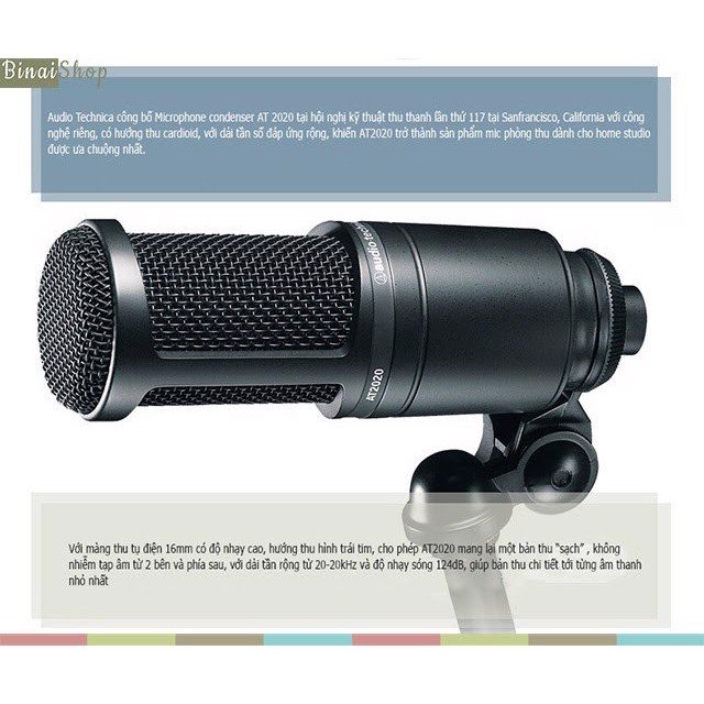 Audio-Technica AT2020 - Micro Thu Âm Condenser ( Tặng Shock Mount SM2020)- Hàng Chính Hãng