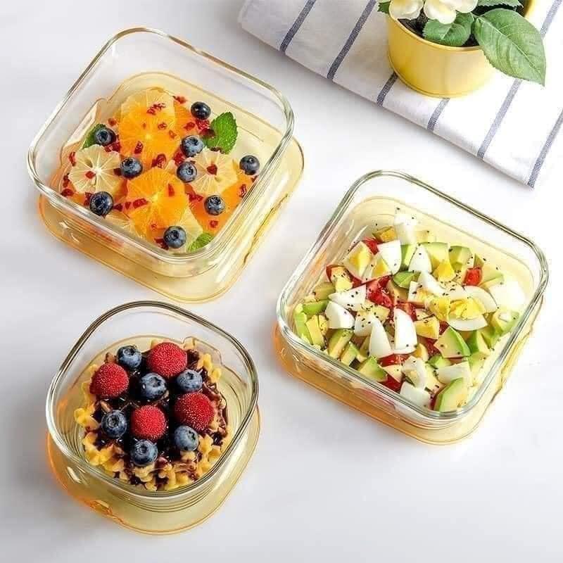 Bộ 5 hộp thủy tinh chịu nhiệt vuông cao cấp dùng được cho lò vi sóng