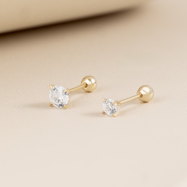 Khuyên Tai Vàng 14KY - Round Cubic Piercing Korean Style - MOON Jewelry