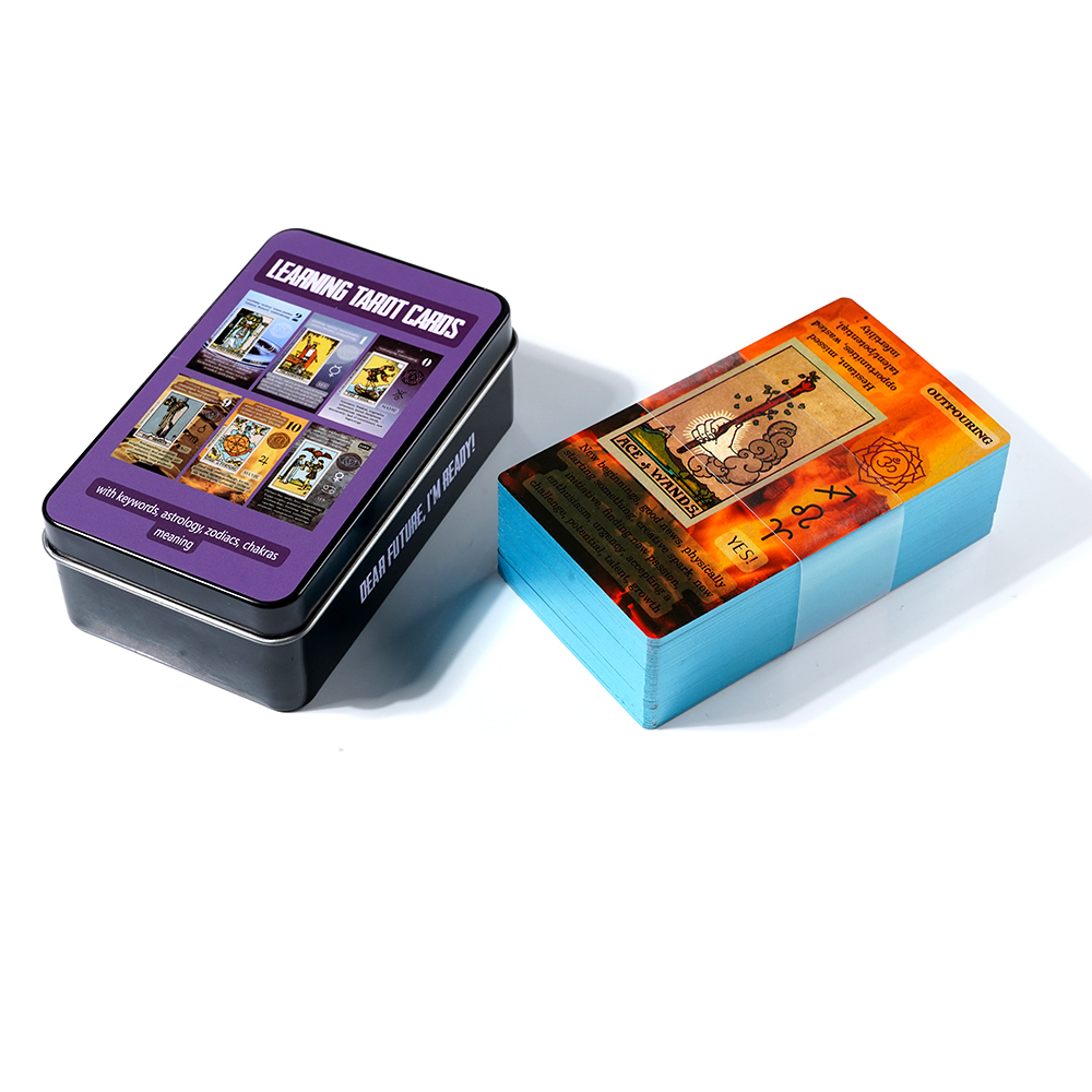 Bộ Bài Learning Tarot Hộp Thiếc Mạ Cạnh 78 Lá Bài Tặng Đá Thanh Tẩy