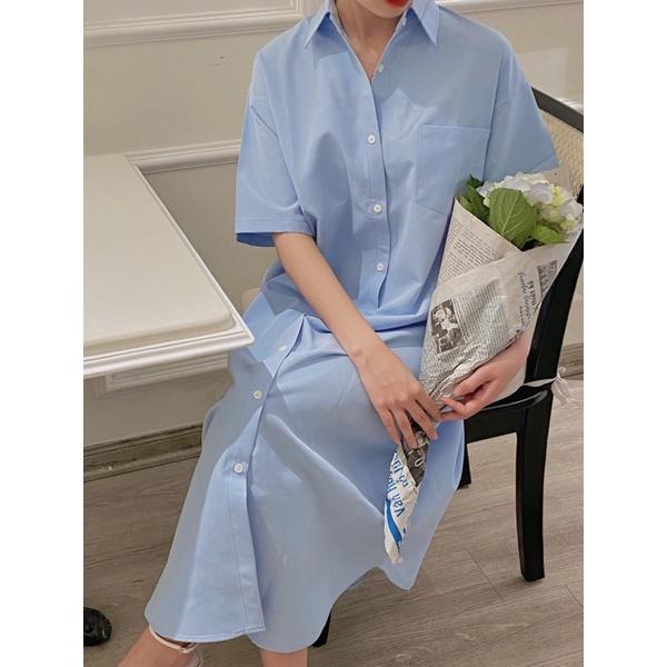 Sơ Mi VÁY dáng dày form rộng ngắn tay style Hàn chất dày