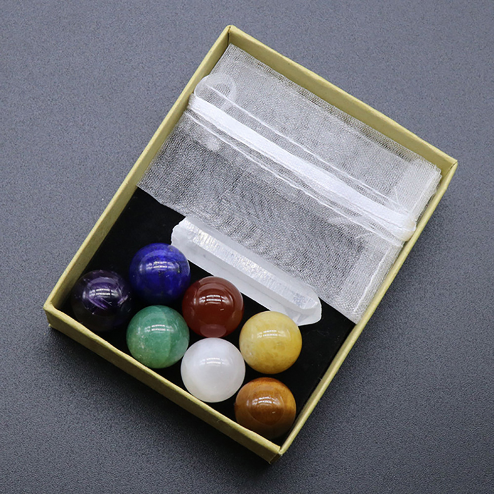 Hộp Quà 7 Đá Thanh Tẩy Tròn Chakra 16 MM Jade Crystal