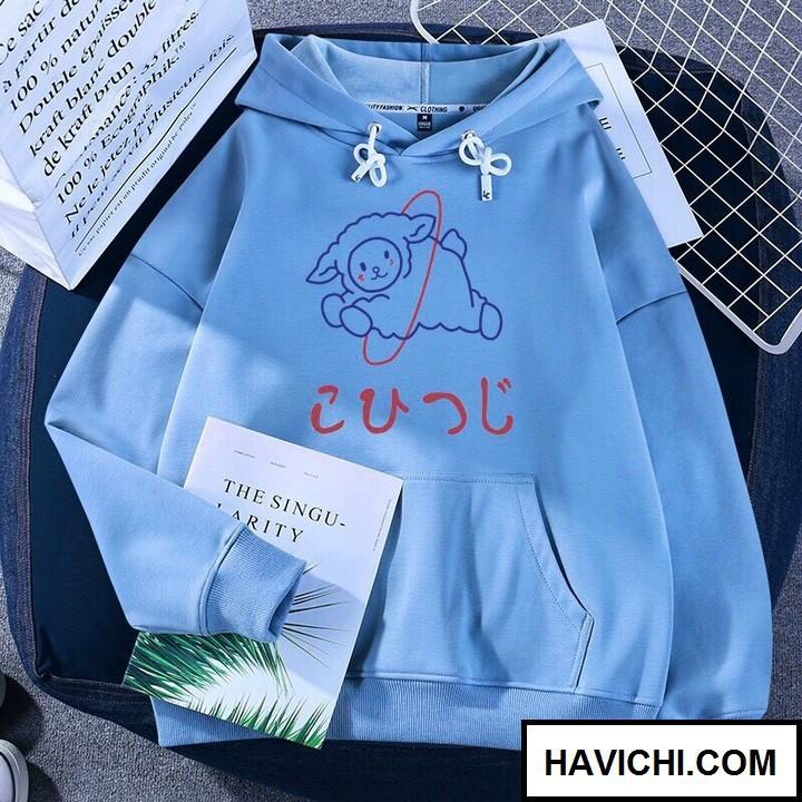 Hình ảnh Áo Hoodie nam nữ - Áo khoác Hoodie nam nữ Trắng chống nắng Unisex form rộng CỪU HỒNG nỉ bông ấm áp