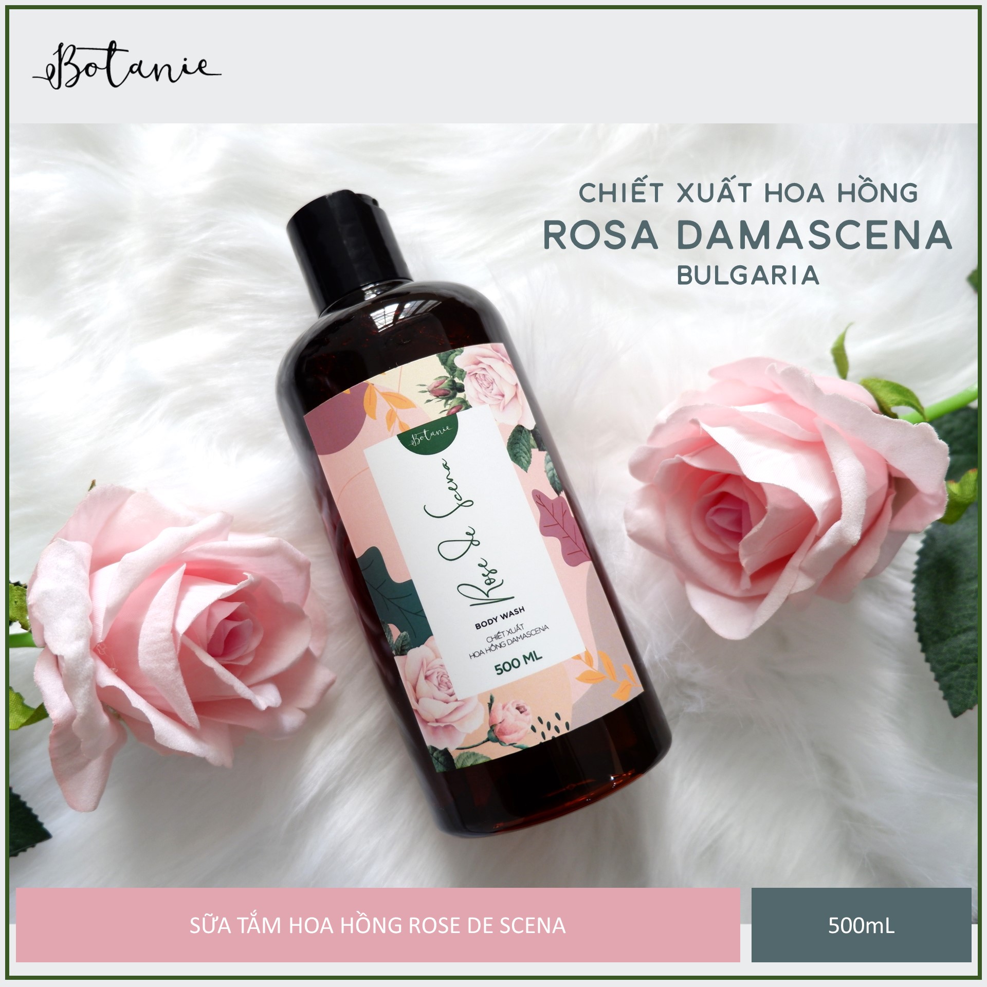 Sữa tắm cao cấp Rose de Scena 500ml - Hoa hồng Damascena - Bulgaria - Dịu nhẹ, dưỡng da mịn màng