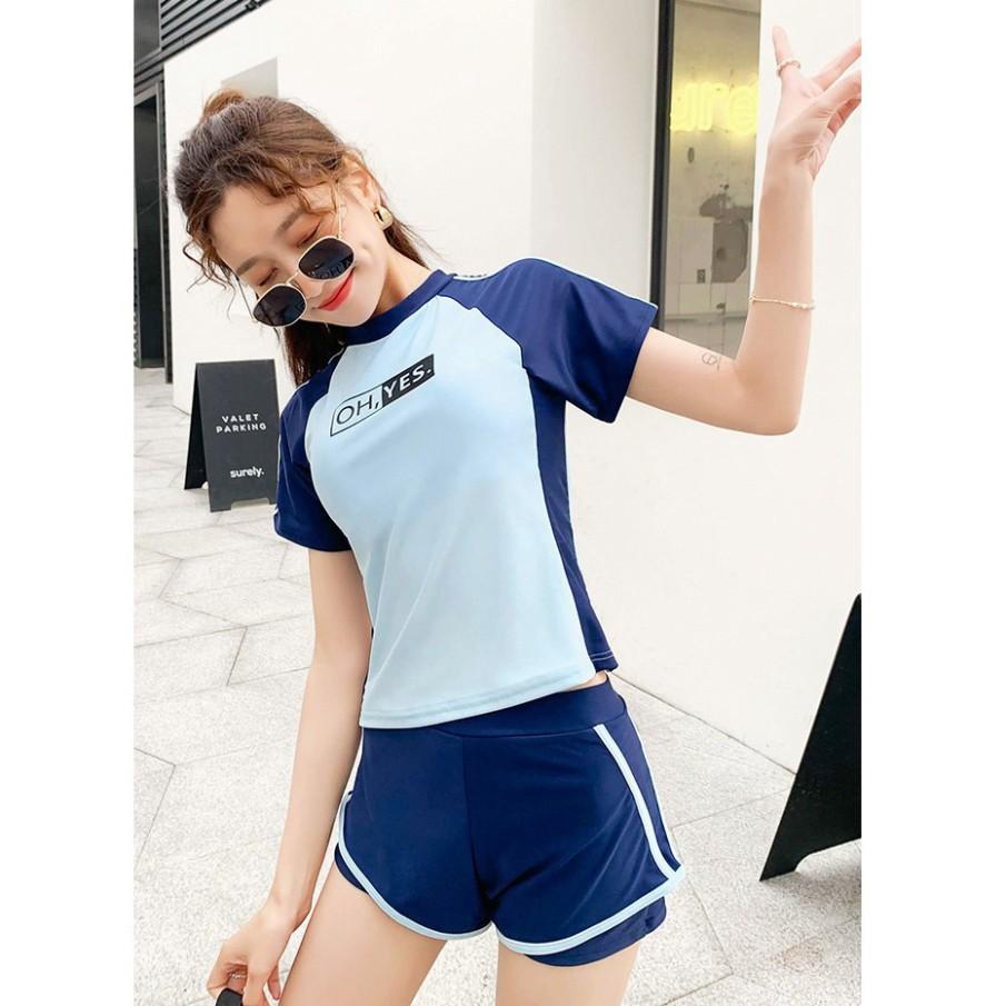 Đồ bơi đi biển nữ kiểu thể thao hai mảnh áo cộc tay quần đùi