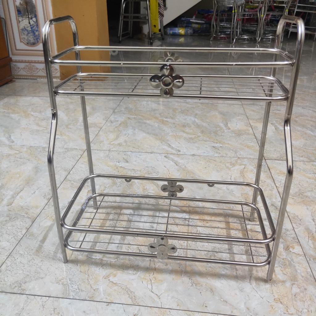 Kệ Inox đựng gia vị 2 tầng ống mới bản to