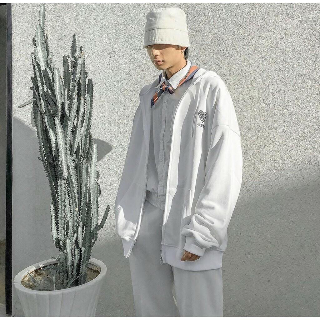 ÁO KHOÁC NỈ BÔNG BASIC THÊU TIM FORM SIÊU ĐẸP UNISEX NAM NỮ