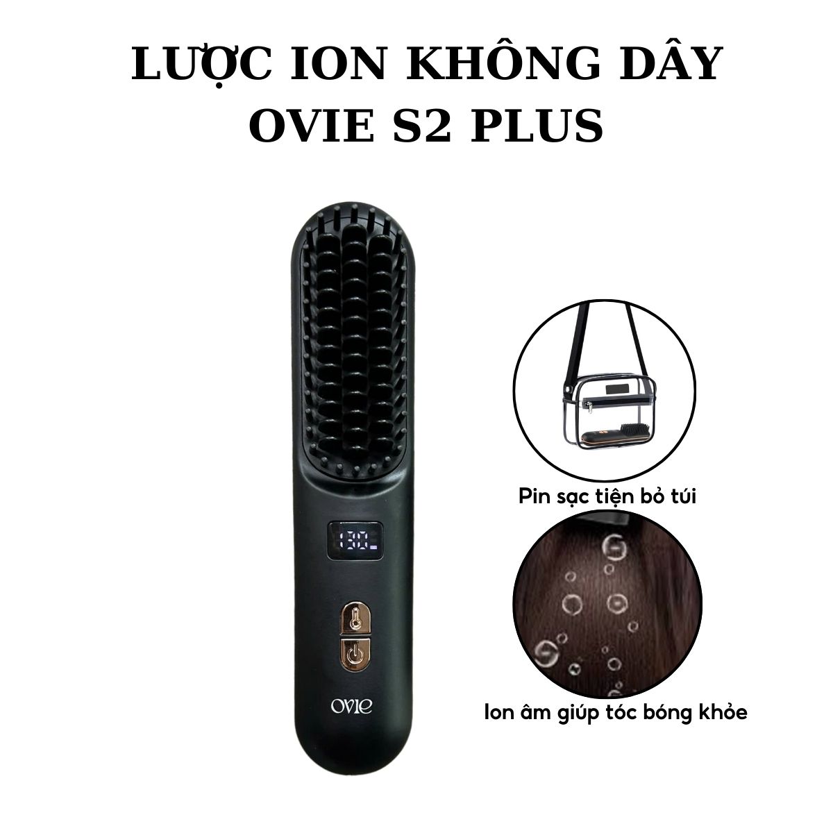 Lược điện chải tóc không dây OVIE S2-Plus bổ sung 50 triệu ion âm giúp dưỡng tóc thẳng mượt tóc, massage da đầu hiệu quả