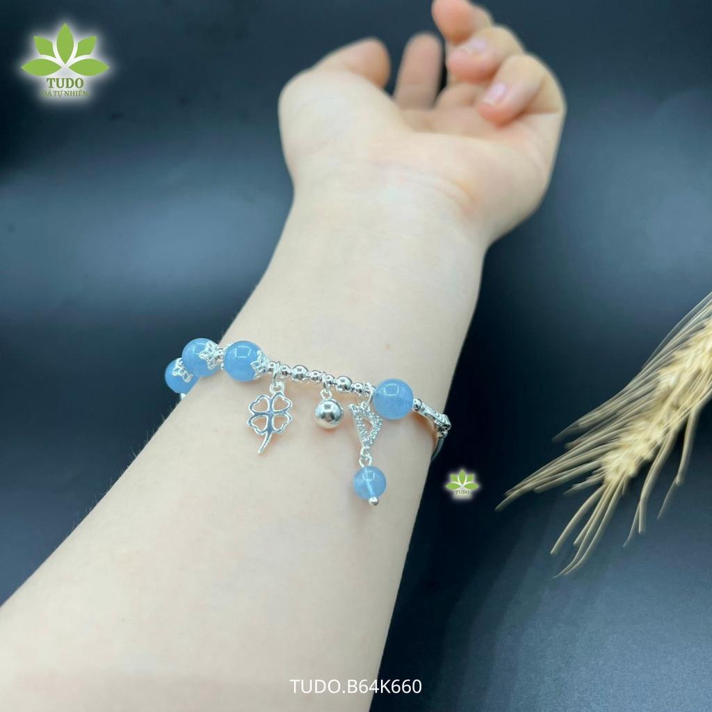 Vòng Tay Nữ Đẹp - Vòng Phong Thủy Mệnh Thủy Mộc TUDO VCBAQUA AG925 Charm Cỏ 4 Lá, Tam Giác B64K660