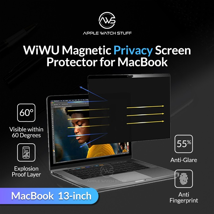 Miếng dán chống nhìn trộm film từ tính cho Macbook Pro M1 / Macbook Air M1 13 inch hiệu WIWU Magnetic Screen Protector Privacy mỏng 0.3mm, full 3D, chống lóa - hàng nhập khẩu