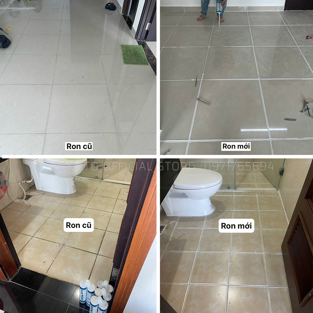 Bộ keo chà ron Saveto 2 thành phần súng trợ lực cao cấp - dùng để thi công keo ron gạch Saveto sàn nhà, nhà tắm, gạch đá ốp lát.