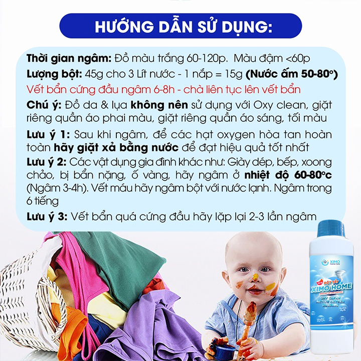 Bột tẩy vết bẩn đa năng Ximo Home đánh bay các loại vết ố bẩn cứng đầu 350g - Tẩy Trắng Quần Áo, Vết Bẩn