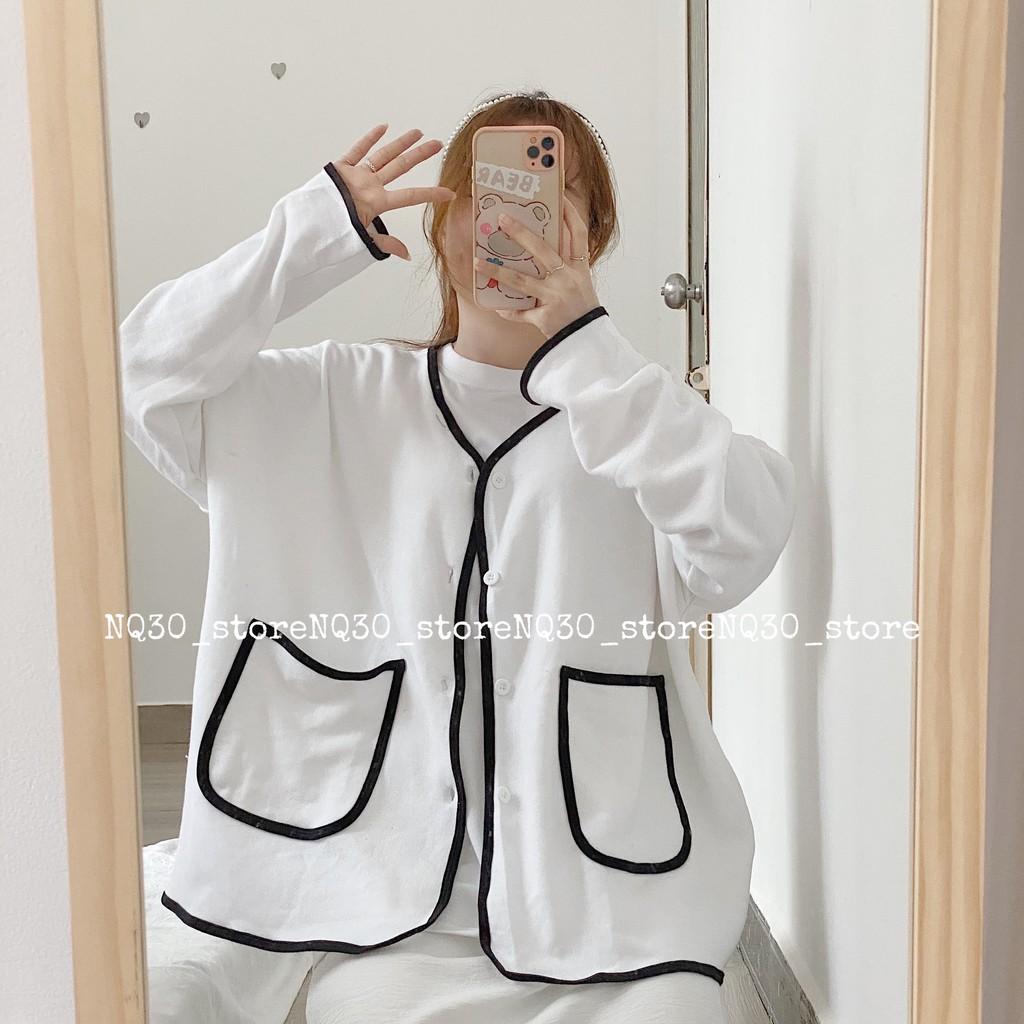 Áo Cardigan Túi Hộp Nỉ Da Cá Nữ Ullzang