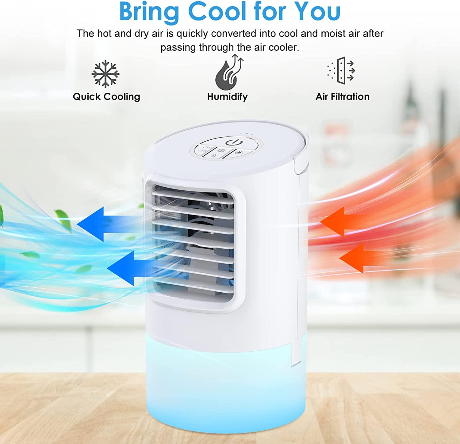 Máy điều hòa cơ động, máy lạnh 3-trong-1, quạt, máy tạo ẩm, máy điều hoà xách với bình nước 400ml, 3-Speed, 2/4-giờ đồng hồ hẹn, máy điều hòa cá nhân với đồng hồ màu