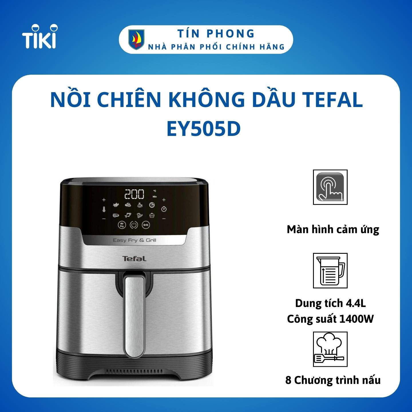 Nồi chiên không dầu Tefal EY505D - Dung tích 4.2 Lít - 8 chương trình nấu tự động - Kiểm soát nhiệt độ 80-200 độ C - Hàng chính hãng