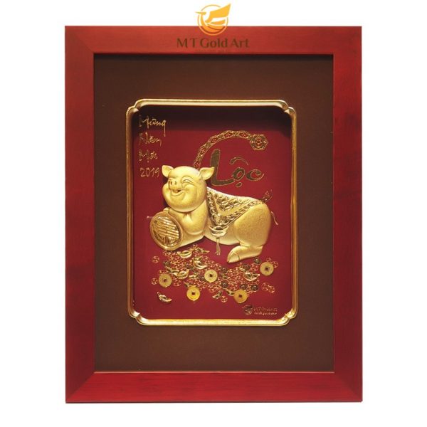 Tranh heo dát vàng (26x33cm) mẫu 03 MT Gold Art- Hàng chính hãng, trang trí nhà cửa, phòng làm việc, quà tặng sếp, đối tác, khách hàng, tân gia, khai trương 