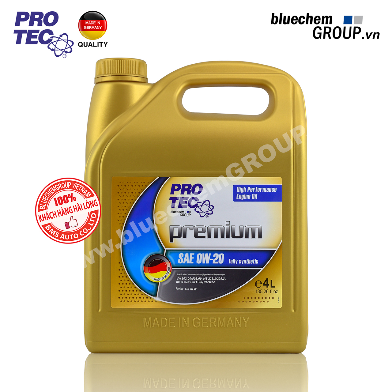 Dầu nhớt bluechem Tổng hợp toàn phần cao cấp PRO-TEC premium SAE 0W-20 Fully-Synthetic ILSAC GF-5