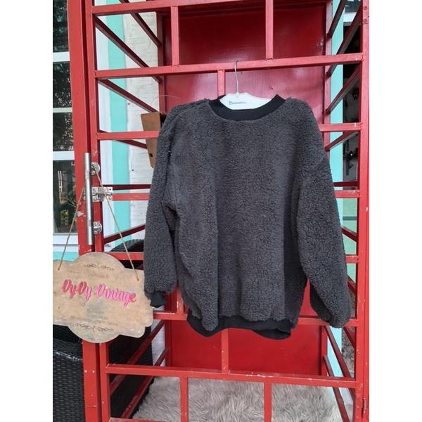 Áo sweater dáng rộng cổ tròn vải lông mịn đẹp