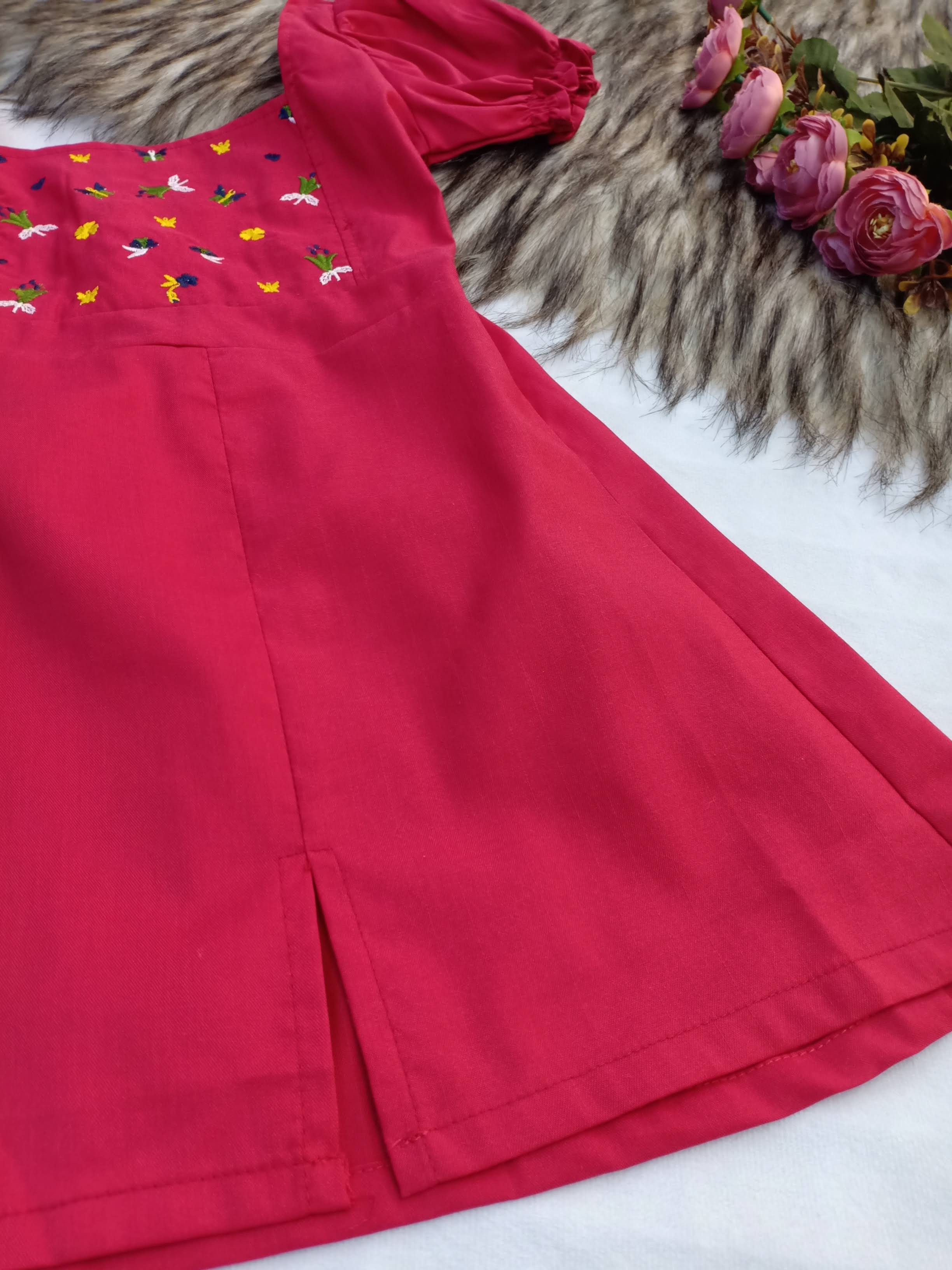Đầm kate thiết kế Đỏ thêu