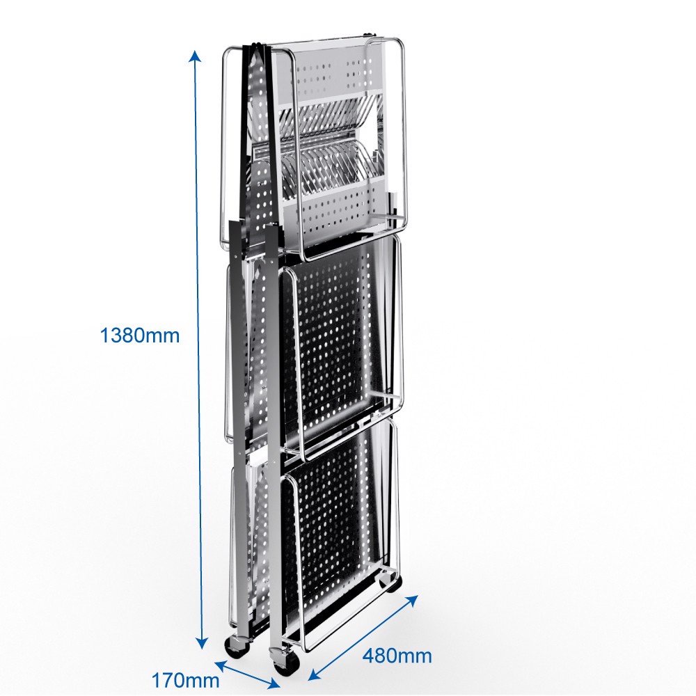 [Chính hãng Qui Phúc] Kệ xếp inox đa năng cao cấp Compact 3 tầng, có bánh xe di chuyển tiện lợi