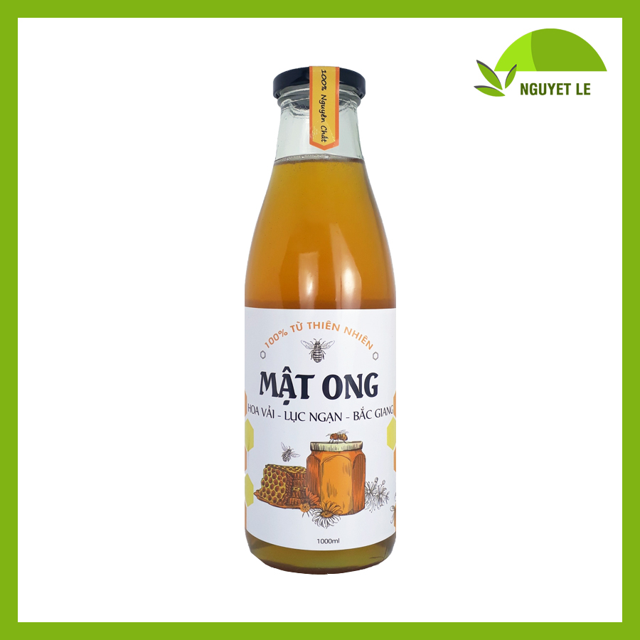 Mật ong hoa vải Lục Ngạn Bắc Giang Nguyet Le - Nguyên chất từ thiên nhiên - Chai 1000ml - TẶNG 500ML MẬT ONG ĐÔNG TRÙNG HẠ THẢO