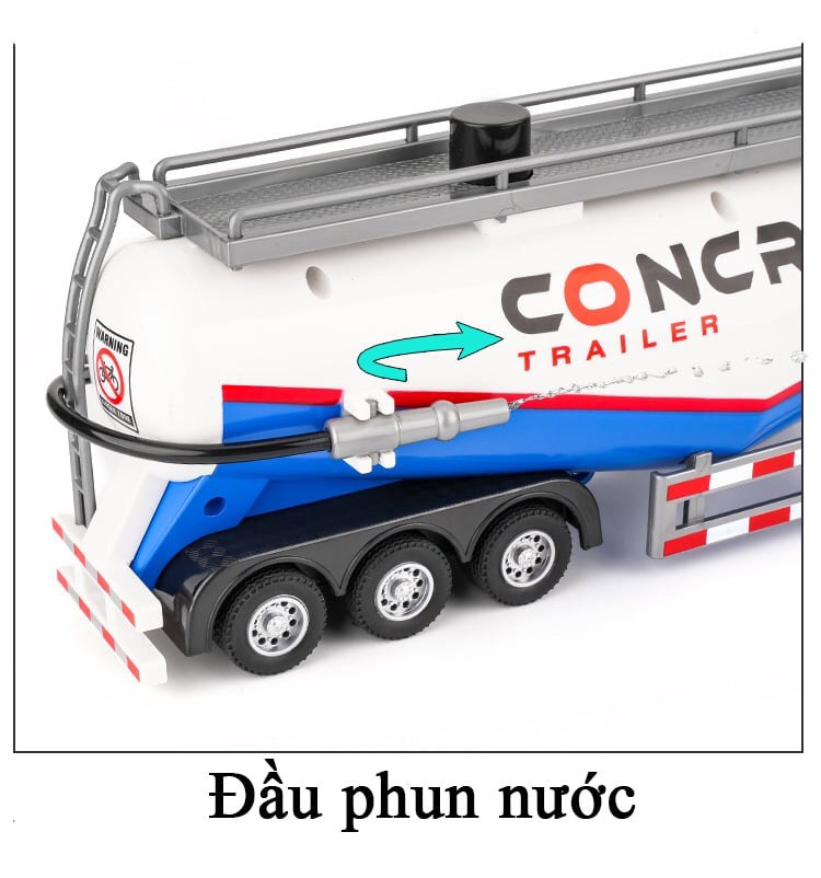 Mô hình đồ chơi xe bơm bê tông đầu bằng hợp kim phun được nước có nhạc và đèn dài 34 cm