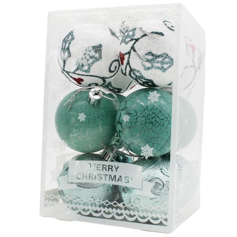Hộp 12 Trái Châu Trang Trí Giáng Sinh - 6ADCL12-H12/2H - Trắng - Xanh Mint