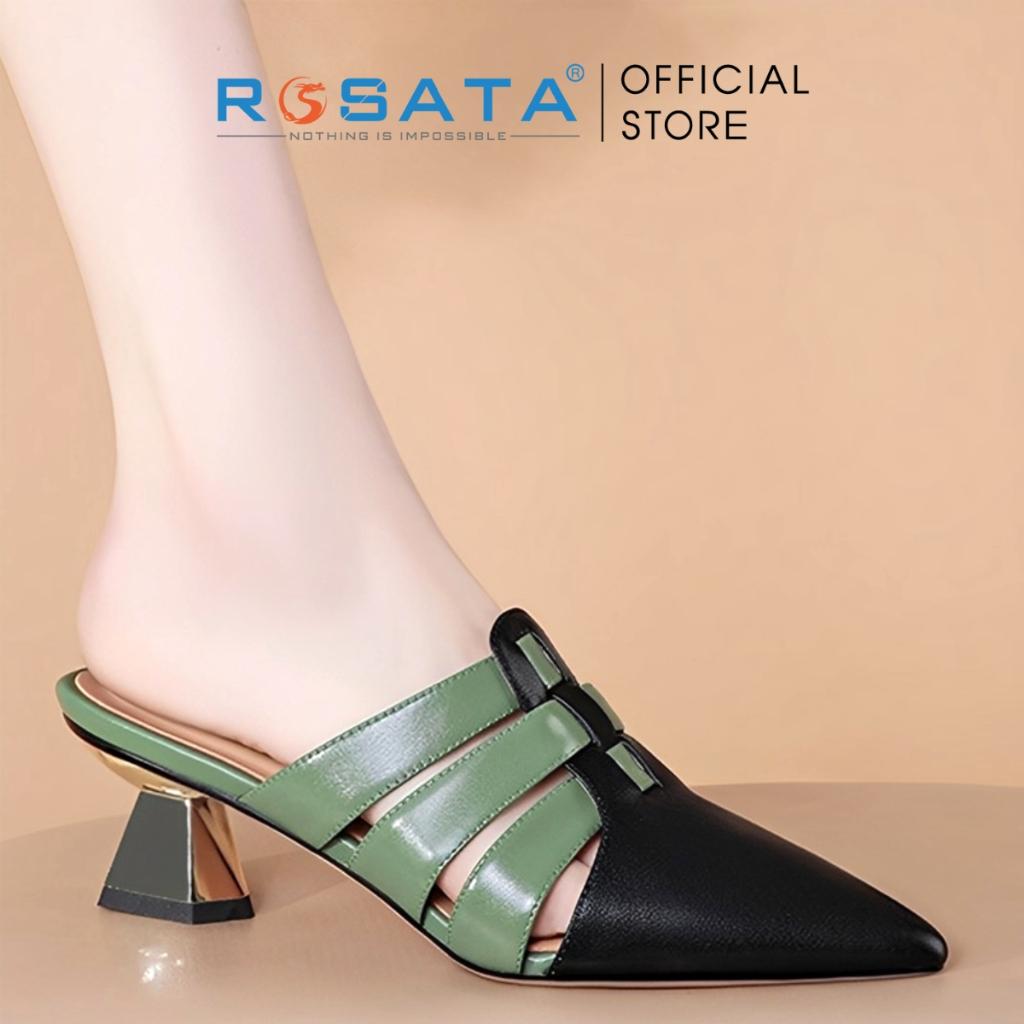 Giày cao gót nữ ROSATA RO453 mũi nhọn xỏ chân êm ái phối màu gót cao 4cm xuất xứ Việt Nam - ĐEN