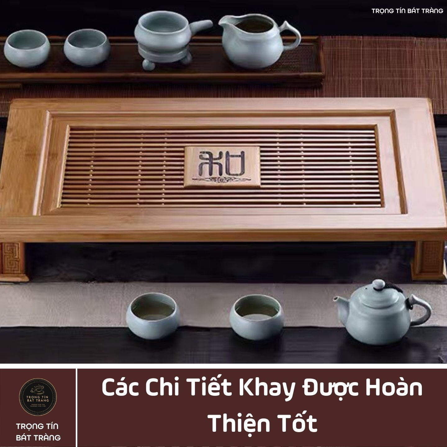 KT 34 Khay Trà Tre Cao Cấp  Chữ Nhật Kích Thước 58*35*8