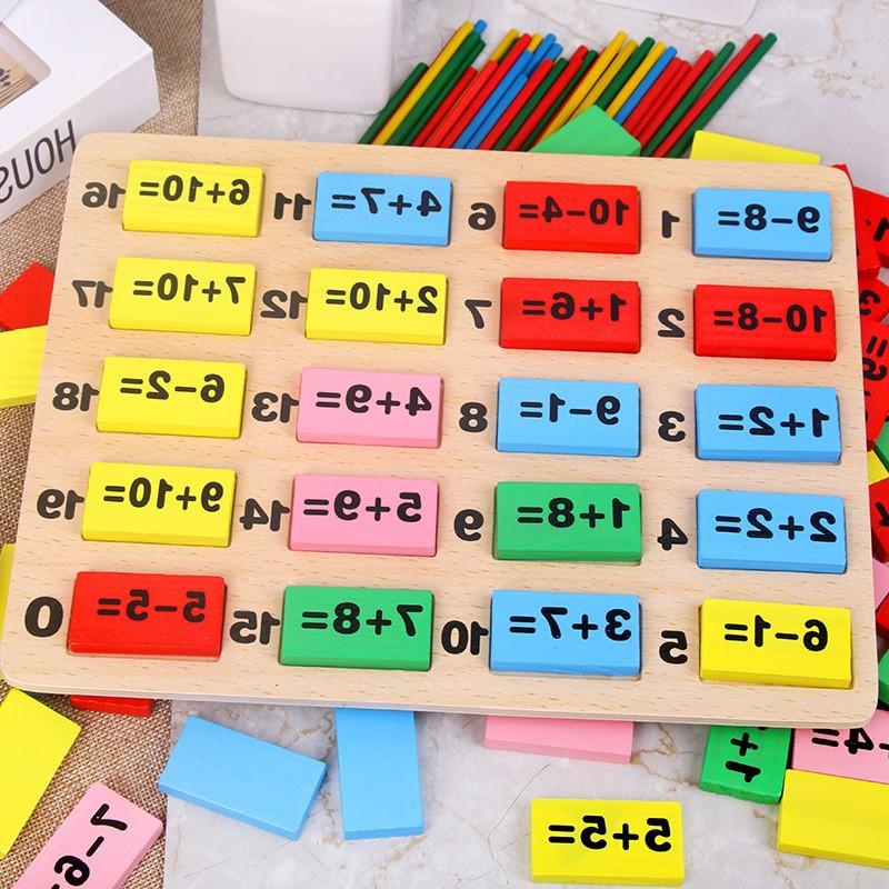 Domino toán học toán + que tính bằng gỗ giúp bé yêu học toán nhanh hơn
