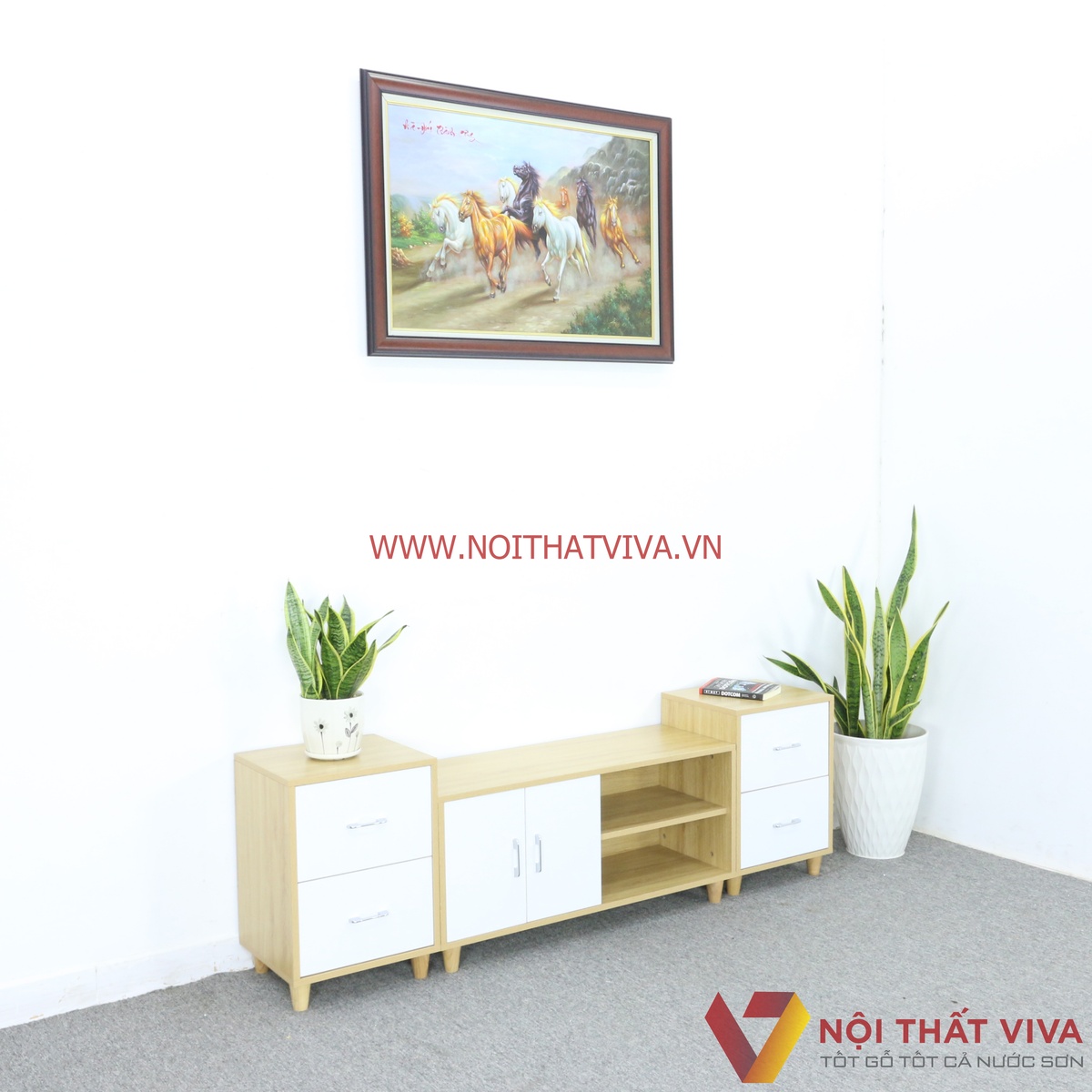 Kệ Tivi Gỗ MDF Melamine Lắp Ghép Màu Vàng Phối Trắng Đẹp Hiện Đại