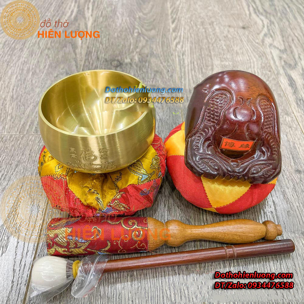 Bộ Chuông Mõ Màu Vàng Trơn Bằng Đồng Đài Loan - Đồ Thờ Hiên Lượng