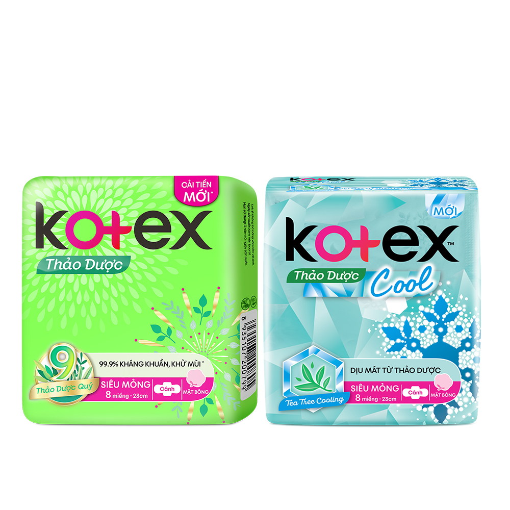 Combo 2 Gói  Băng Vệ Sinh Kotex Thảo dược kháng khuẩn khử mùi SMC cải tiến mới + 2 Gói Thảo dược Cool dịu mát SMC