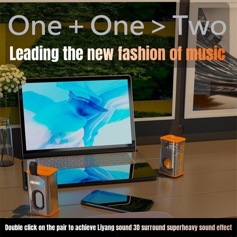 Loa Bluetooth không dây cơ học D22 trong suốt Loa siêu trầm súng thép nhỏ TWS Âm thanh vòm 3D Cuộc gọi rảnh tay sáng tạo Màu sắc: D22orange