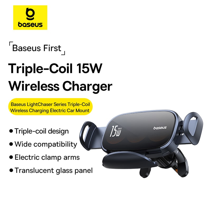 Đế Giữ Điện Thoại / Máy Tính Bảng Tích Hơp Sạc Không Dây Trên Xe Ôtô Baseus LightChaser Series Triple-Coil Wireless Charging Electric Car Mount (Hàng chính hãng)