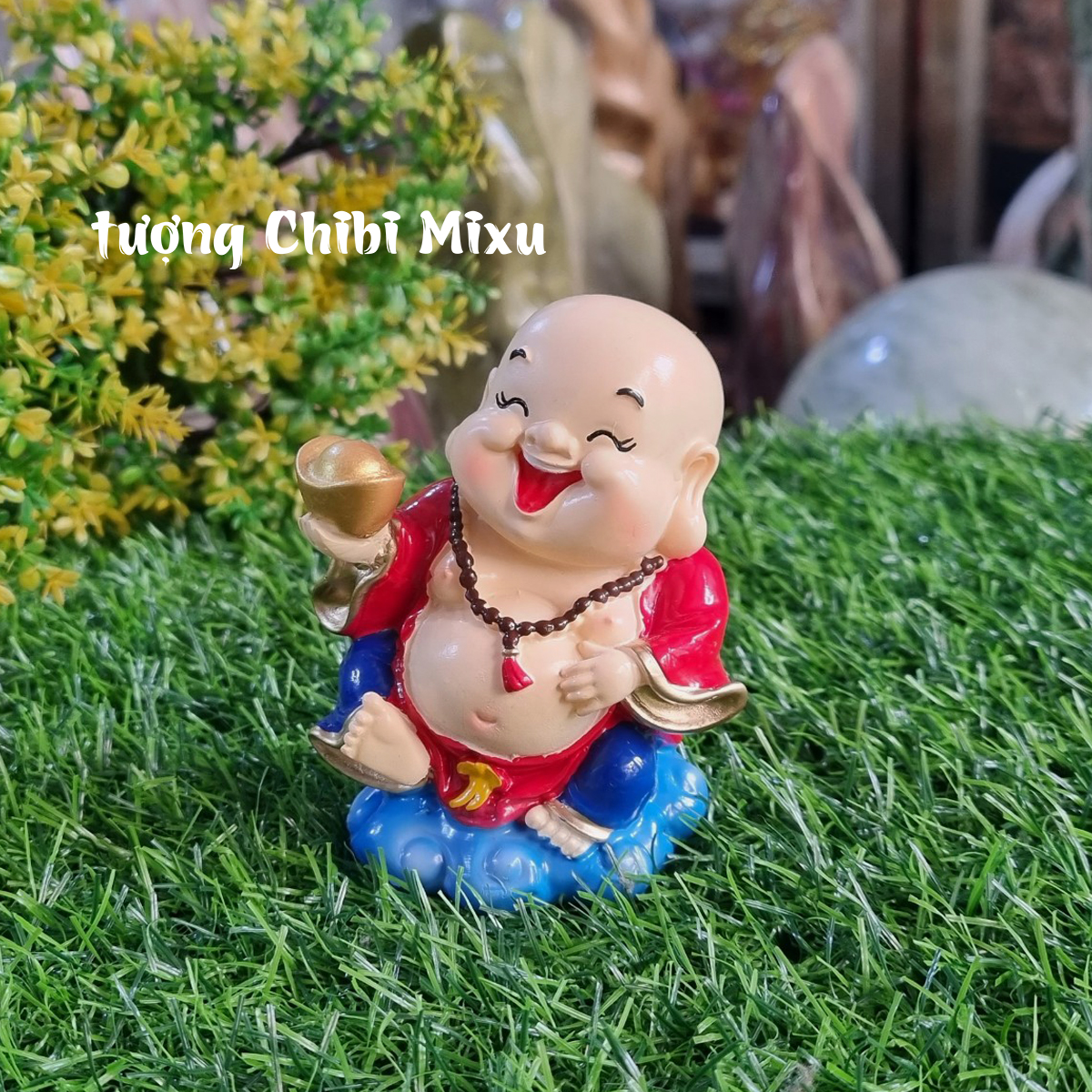 01 tượng Di Lặc 9cm cầm thỏi vàng may mắn