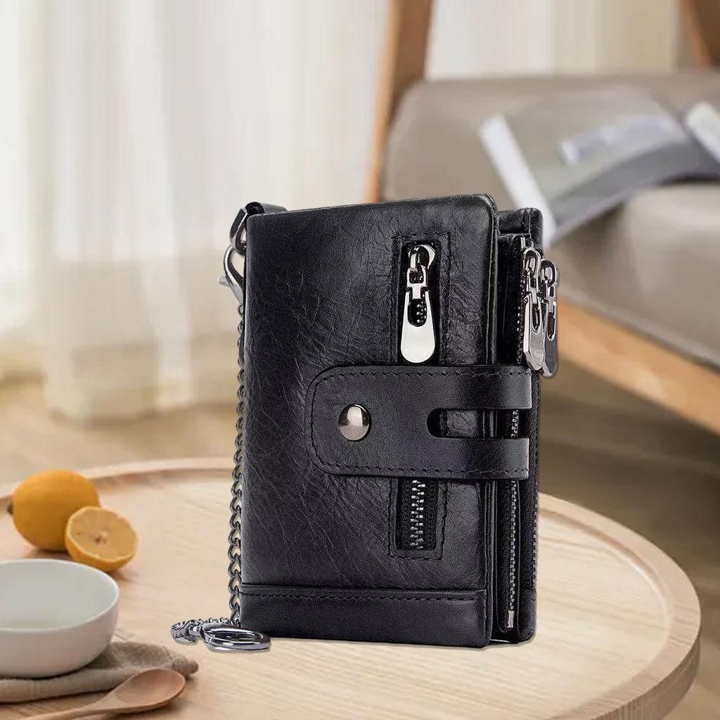 Mens Wallet Cowhide Leather Wallet Credit Card Holder Bifold Black