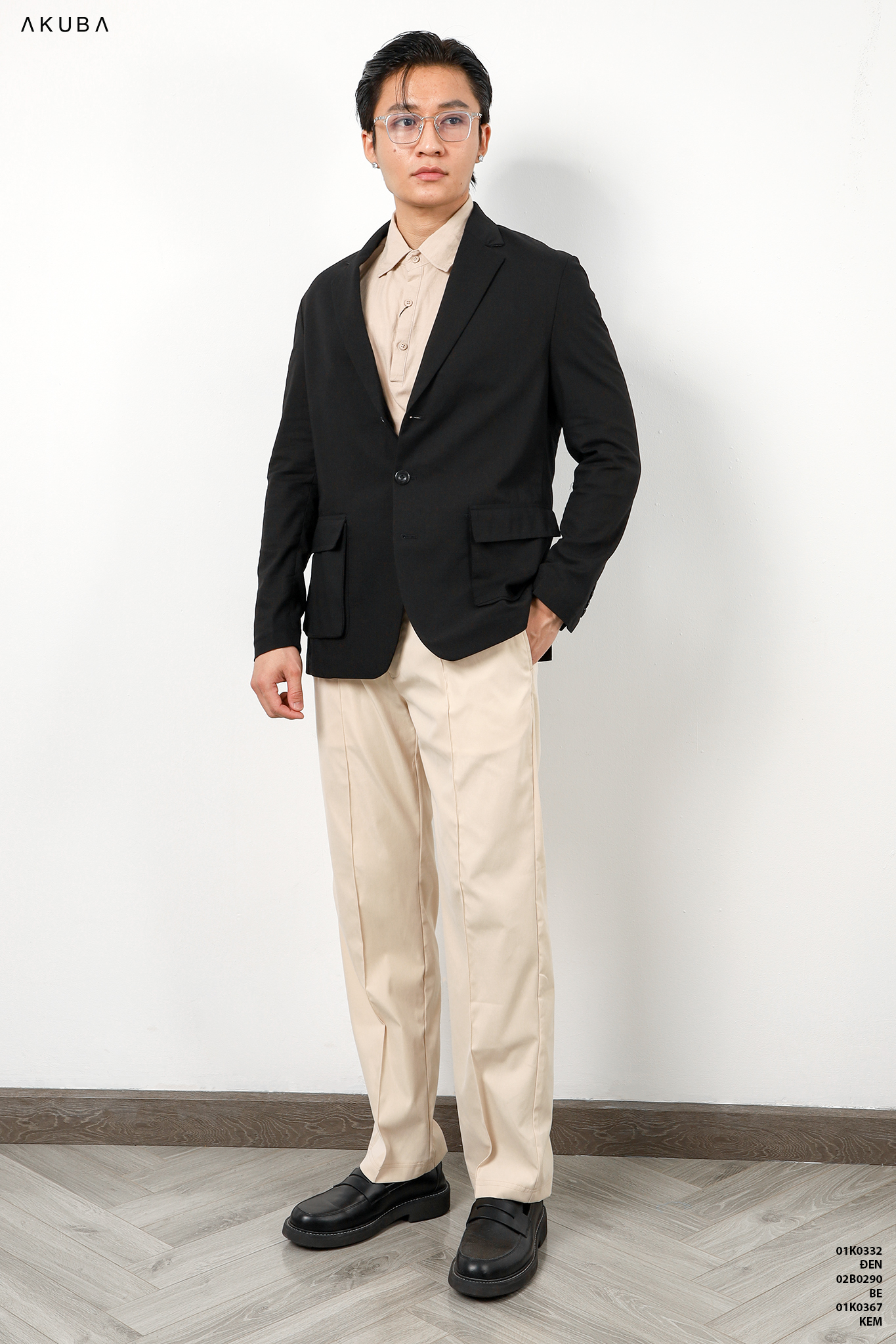 Áo Khoác Blazer Nam AKUBA, form slimfit, vải dệt fresco nhập khẩu, có 2 nút, mềm mịn 01K0332