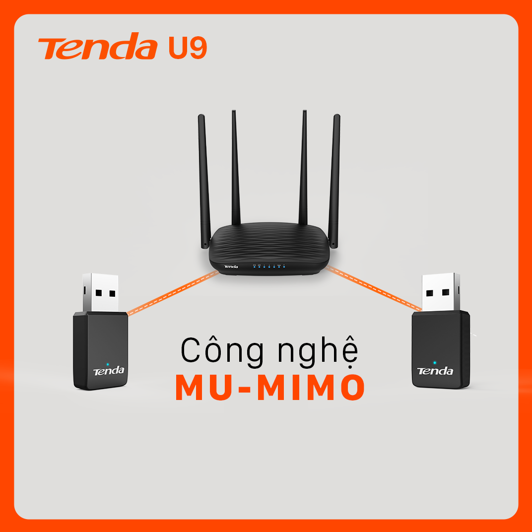 Tenda USB kết nối Wifi U9 chuẩn AC tốc độ 650Mbps - Hãng chính hãng