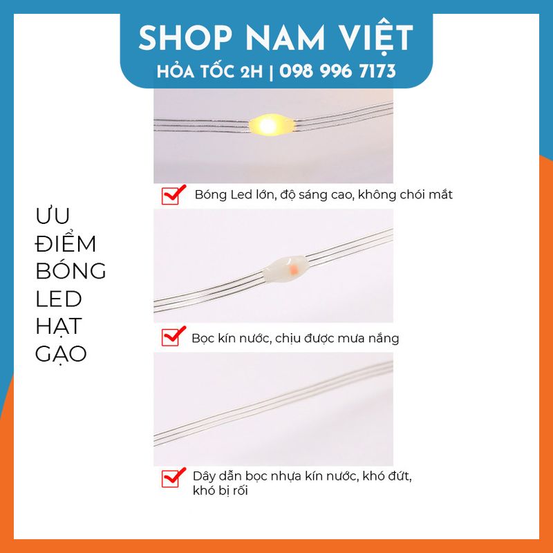 Dây Led Hạt Gạo Đời Mới Chống Nước, Quấn Cây, Chịu Mưa Nắng Kèm Remote