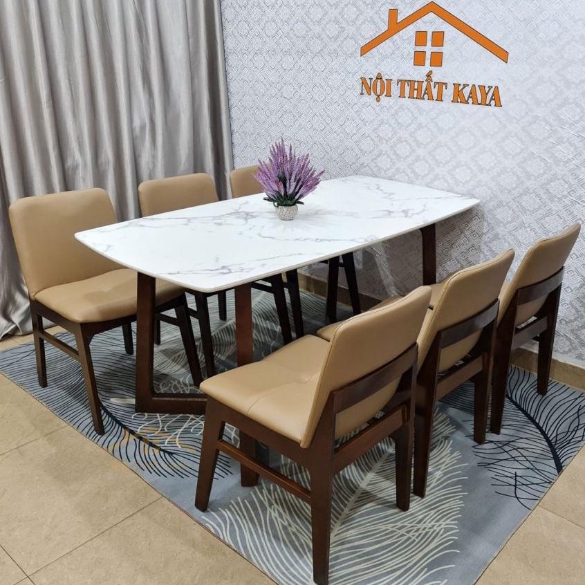 Bộ bàn ăn mặt đá chân M 6 ghế Hana