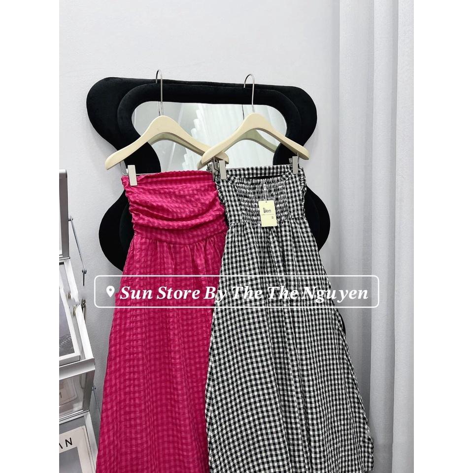 ĐẦM ĐI CHƠI, ĐẦM CÚP NGỰC MAXI CARO DÁNG XÒE CỰC XINH IU