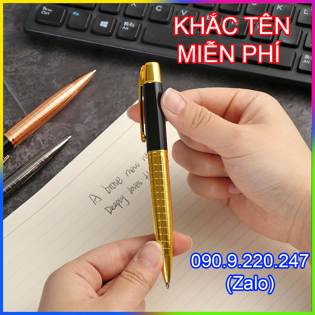 (Gift)Bút ký khắc tên cao cấp Doanh nhân 006, thép nguyên khối, mực bi đều ở mọi góc nghiêng