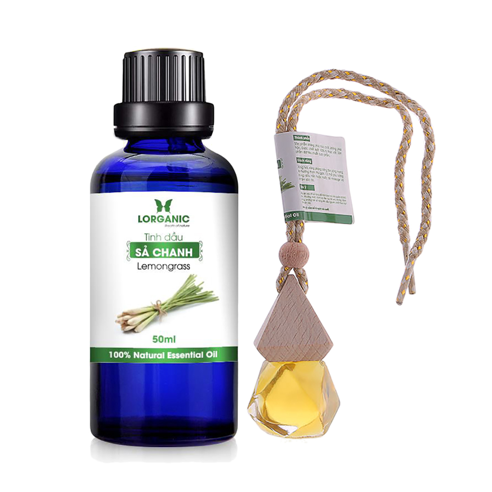 Combo tinh dầu sả chanh Lorganic (50ml) +tinh dầu sả chanh Lorganic treo xe hơi, tủ áo  (10ml) LGN0082/ Tinh dầu thiên nhiên nguyên chất/ Hương thơm thiền tịnh/ Thích hợp dùng với đèn xông và máy khuếch tán.