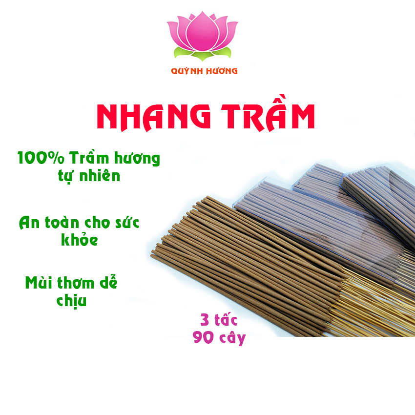 Nhang trầm hương tự nhiên từ xứ sở trầm QUỲNH HƯƠNG 3 tấc 100g 90 cây