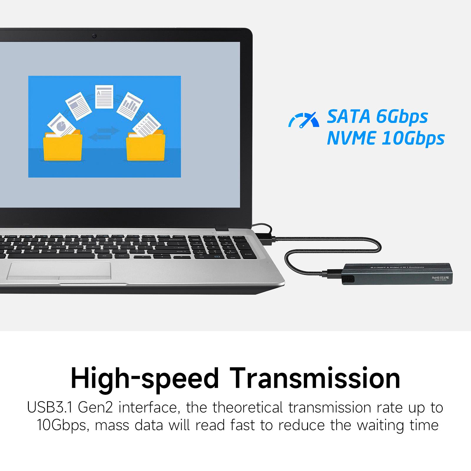 M.2 NVMe&SATA Dual Protocol Mobile Hard Disk Case External SSD Enclosure Fast Transmit Aluminium Magnesium Alloy Shell