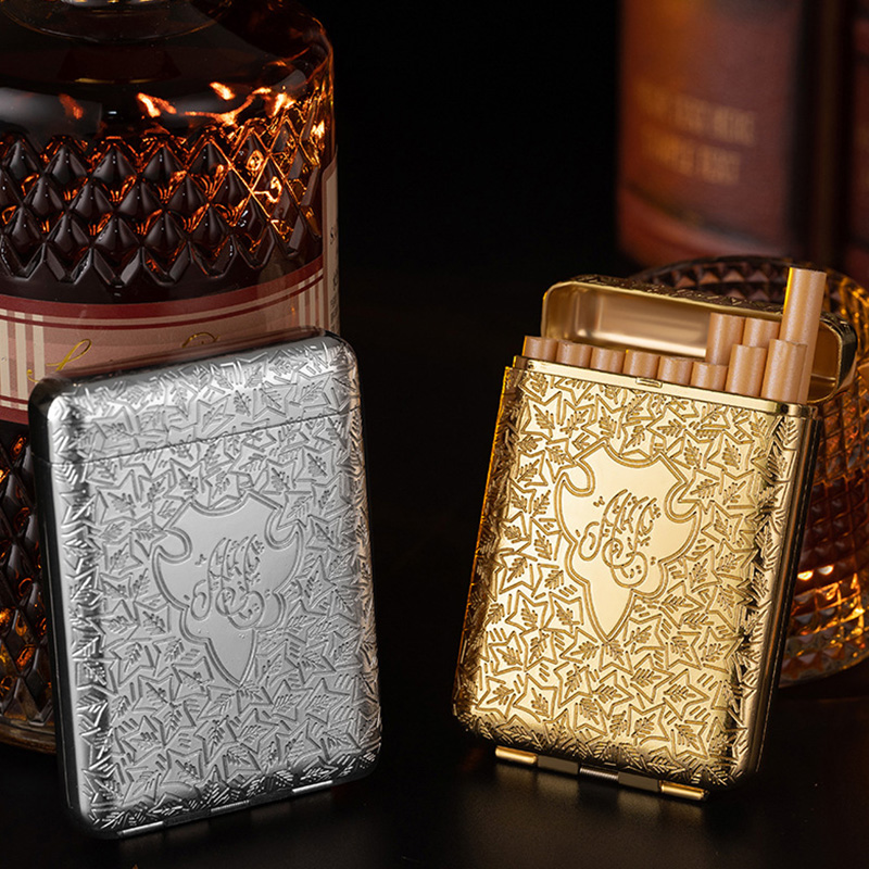 Hộp Đựng Thuốc 16 Điếu Lớn Ngắn Đồng Thau Hoa Văn Cổ