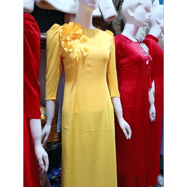 Sét áo dài cách tân tay bồng chất Lụa ruby mềm mại_Sét áo dài thiết kế đẹp