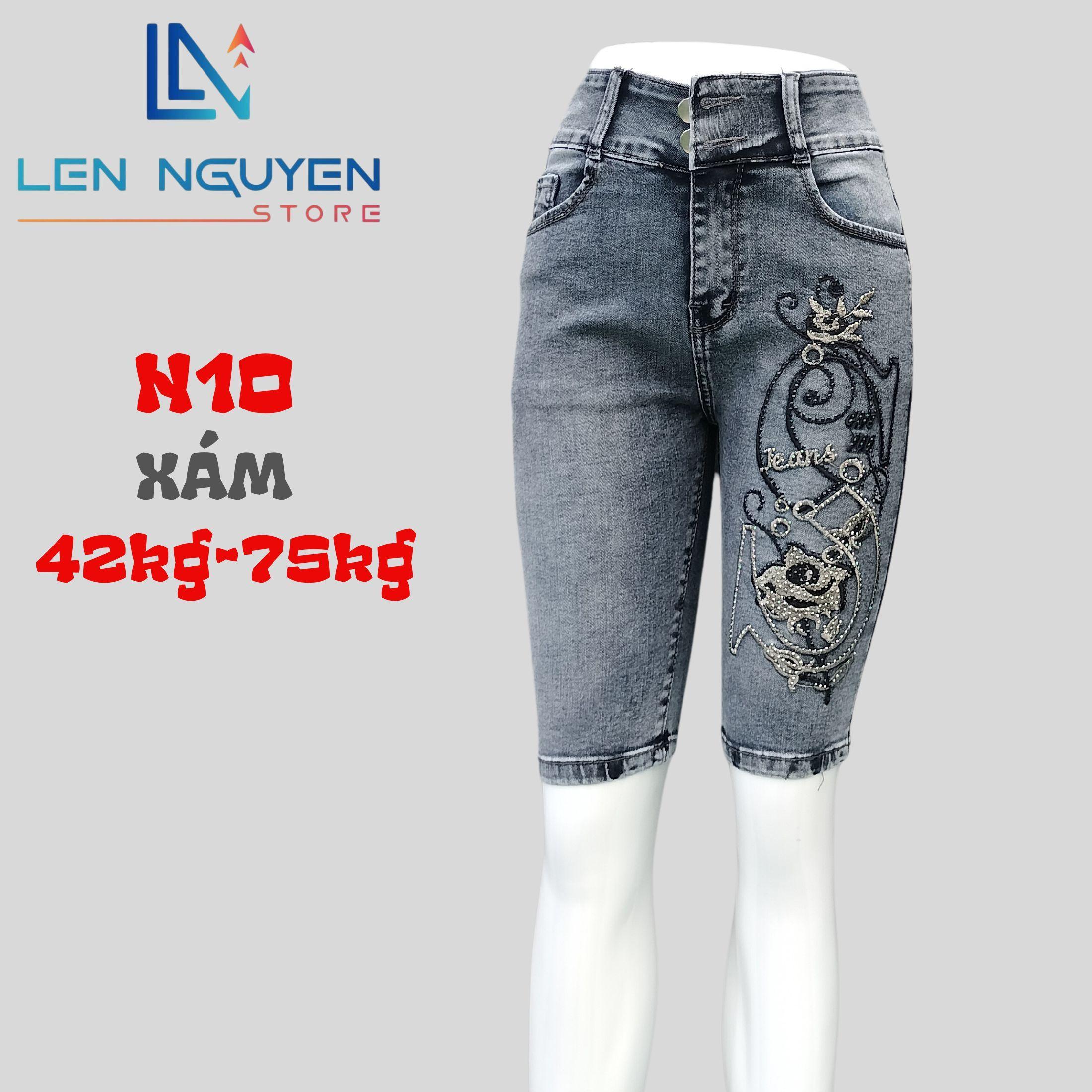 N10_Quần jean nữ, ngố 5 tất, lưng cao, quần bò nữ dáng ôm, quần rin nữ có big size, cho 42kg - 75kg - Xám